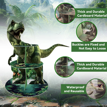 3-Tier Dinosaur Cupcake Stand Kids Boy Favor Birthday Dinosaur Party Decorations Jungle Dinosaur Dessert Tower Party Cake Stand