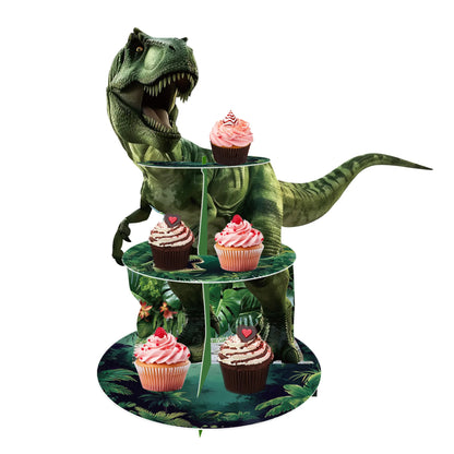 3-Tier Dinosaur Cupcake Stand Kids Boy Favor Birthday Dinosaur Party Decorations Jungle Dinosaur Dessert Tower Party Cake Stand